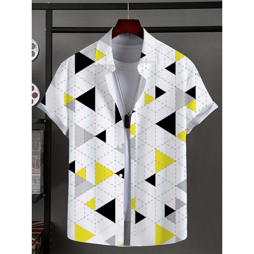 Мужская рубашка с новым полосатым узором в стиле пэчворк, застегивающаяся на пуговицы, модная и повседневная новая рубашка унисекс, рубашка с короткими рукавами и воротником-стойкой