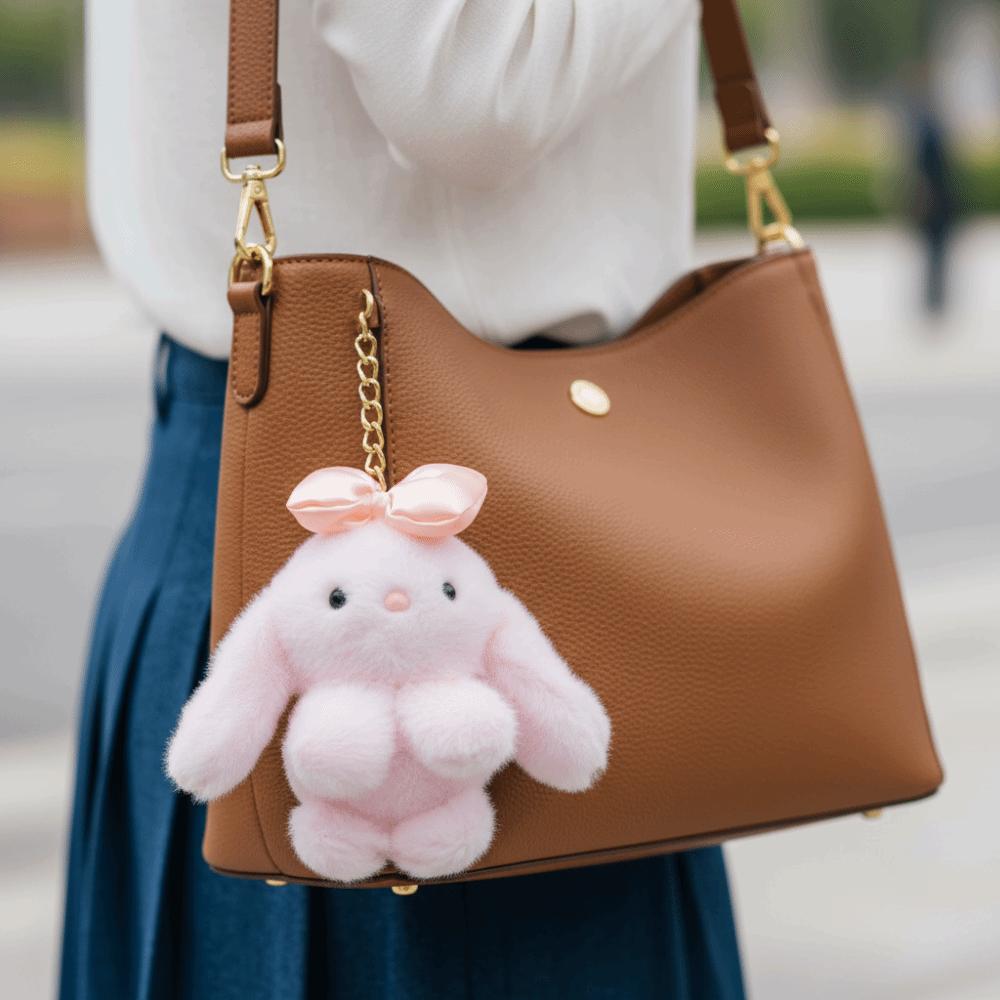 Lifelike Bow Bunny Plush Keychain Stuffed Animal Bow Bunny Plush Toy Bag Decoration