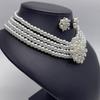 2Pcs/Set Imitation Pearl Jewelry Set Flower Charm Adjustable Retro Style Extension Chain Necklace Stud Earrings Set