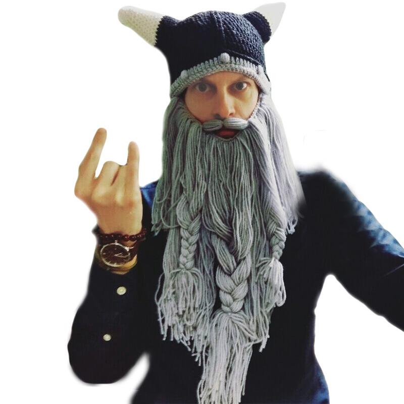 New autumn and winter horn hat bearded viking funny creative men's and women's wool hat halloween