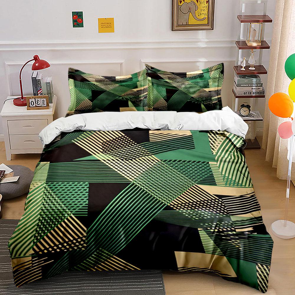 Green and gold stripes. Bedding sets Duvet cover sets Duvet covers Pillowcases(1*Duvet Cover 2*Pillowcases without duvet insert)