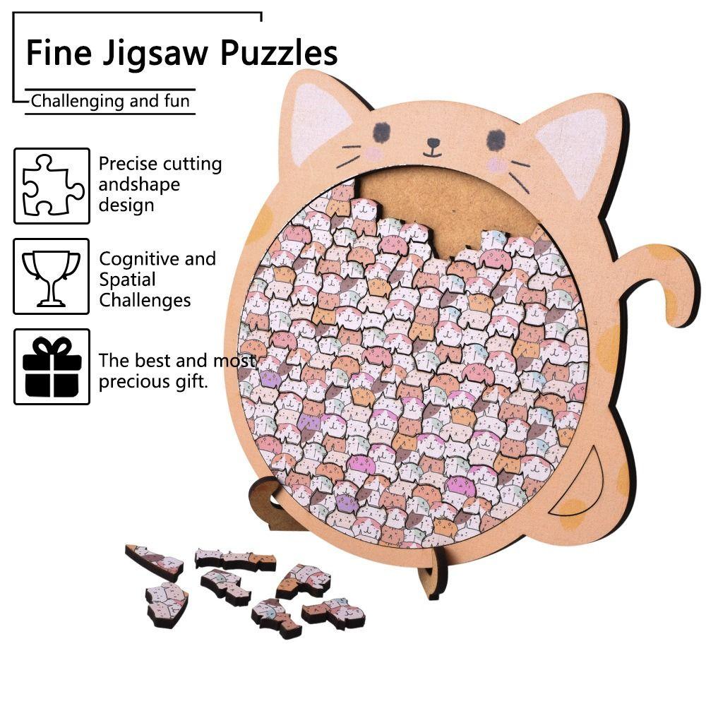 Big Mouth Cat Jigsaw Irregular Cat-Shaped Puzzle DIY Toy Wooden Puzzle  Halloween Gifts