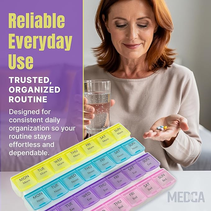 Weekly Pill Organizer - 4-Times-a-Day Pill Planner Pill Box Separates Pills & Vitamins,Travel Medication Reminder Monday To Sunday.