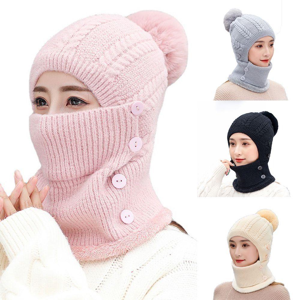 Keep Face Warmer Winter Ski Hat Wool Knitted Face Warmer Pompoms Cap Durable Knit Scarf Cap