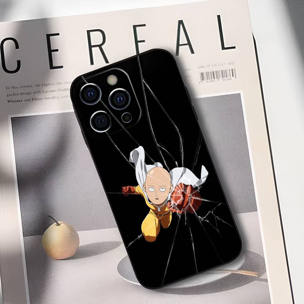 Чехол для телефона One P-Punch M-Man S-Saitama Для iPhone 17,16,15,14,13,12,11 Plus,Pro Max,XS,Мягкий черный чехол