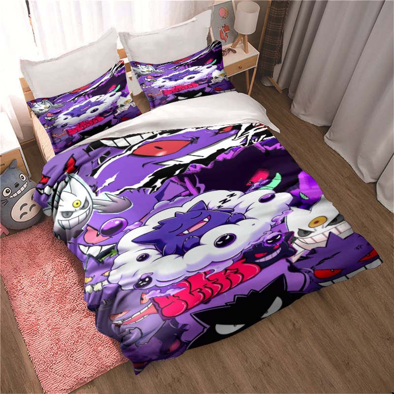 Gengar print bedding sets in various styles, 3-piece sets, extra-large pillowcases, adult bedspreads, bedroom bedding sets.