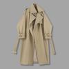 Women Windbreaker Turn-down Collar Loose Pure Color Coat Long Sleeves Belt Decor Overcoat Mid Length with Pockets Windproof Lady Jacket
