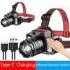 Smart Induction White Light LED Headlamp with Zoom USB Charging Sensor Multi- Outdoor Head Torch Lantern