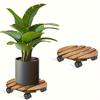 Solid Pine Wood Plant Caddy with 2 Lockable 360° Wheels - Circular Rolling Plant Stand for Indoor/Outdoor Use, Patio, Flower Pot