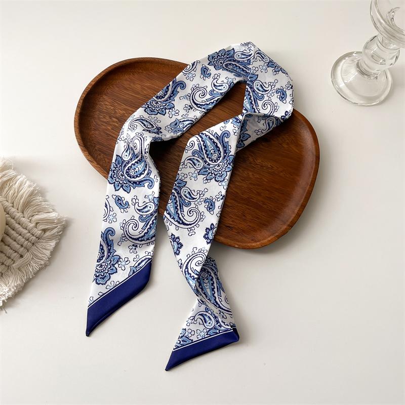 Женский длинный узкий шелковый шарф, повязка на голову, шейный галстук с принтом, роскошные брендовые аксессуары для волос, классные шарфы для девочек, лето 2021 г.
