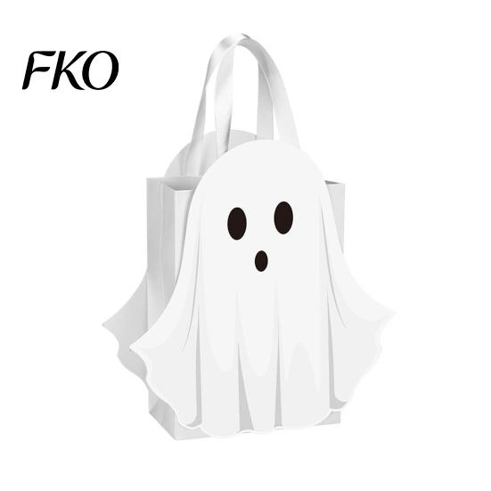 Halloween Purses And Handbags Ghost Gift Bag, White Candy Pouch with Cute Face, Trick or Treat Bag Favor for Party, Kids Goodie Prizes Ribbon Handle