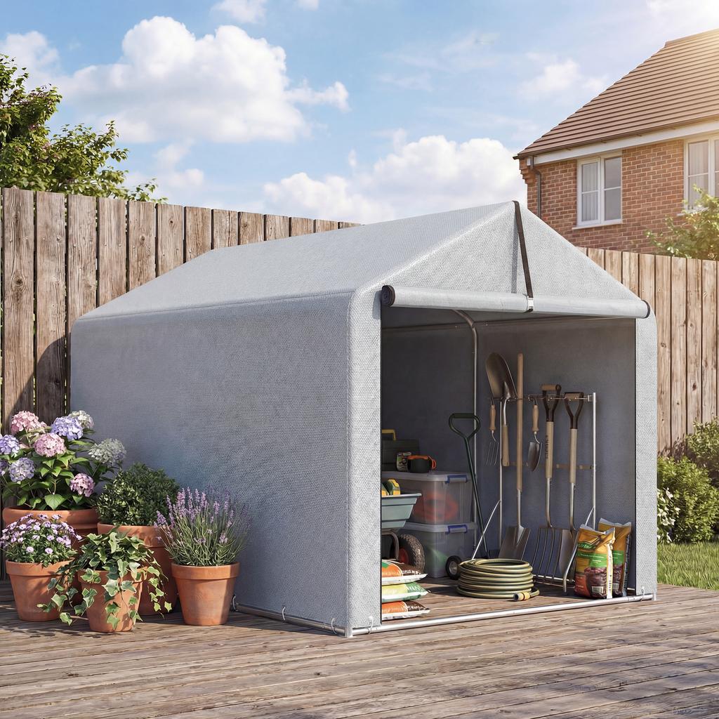 Garage Tent 2.2 x 1.6 m, Waterproof, Roll-Up Door, Steel Frame, UV-Resistant, Light Grey