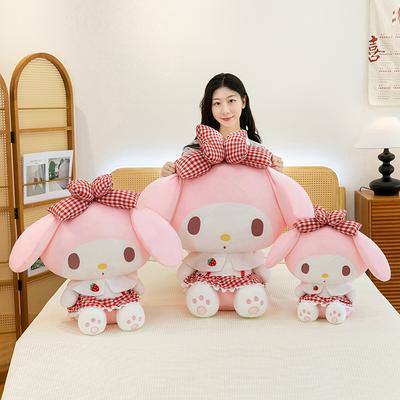 Плюшевая игрушка Мелодия с бантом, кукла Мелодия в клетчатой юбке с клубникой, подушка-игрушка в подарок