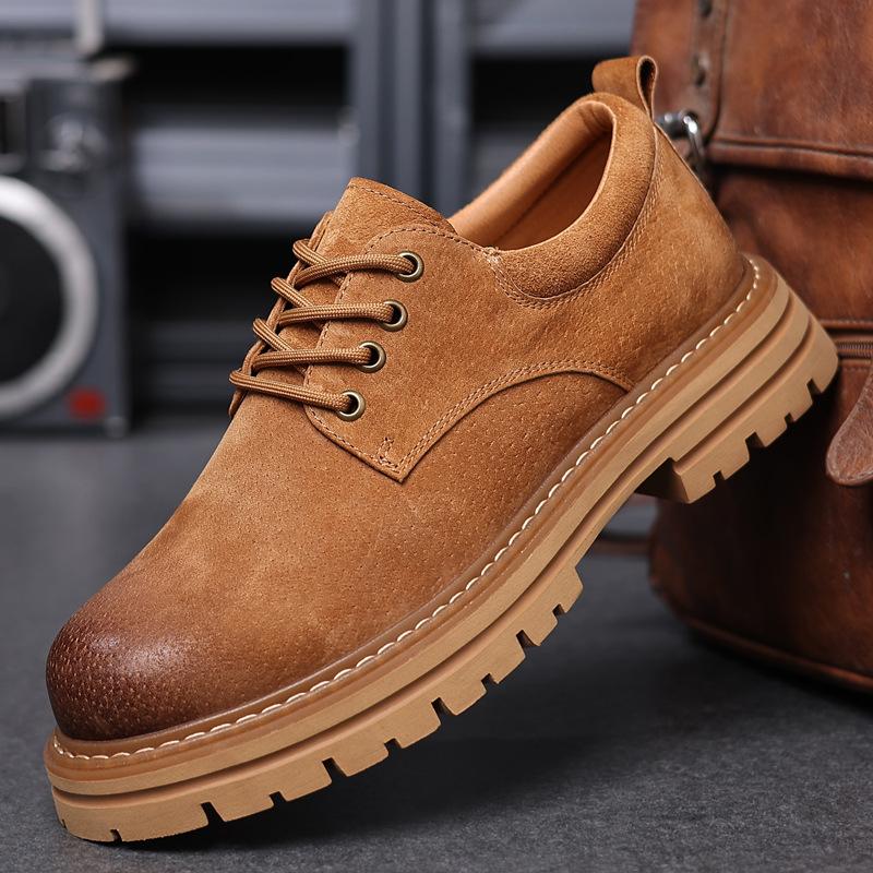 Men's Classic Retro Work Shoes Thick Sole Suede Genuine Leather Mens British Style Lace-up Casual Shoes Men