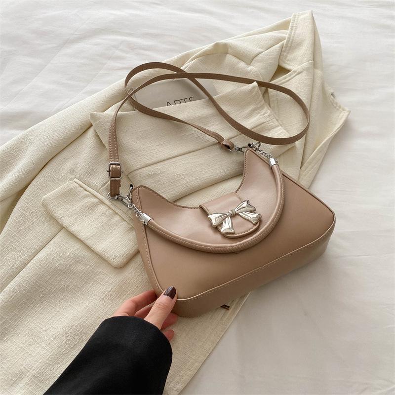 Gentle Texture Simple Bow Handbag Spring Versatile Messenger Bag Underarm Bag Women'S Bag