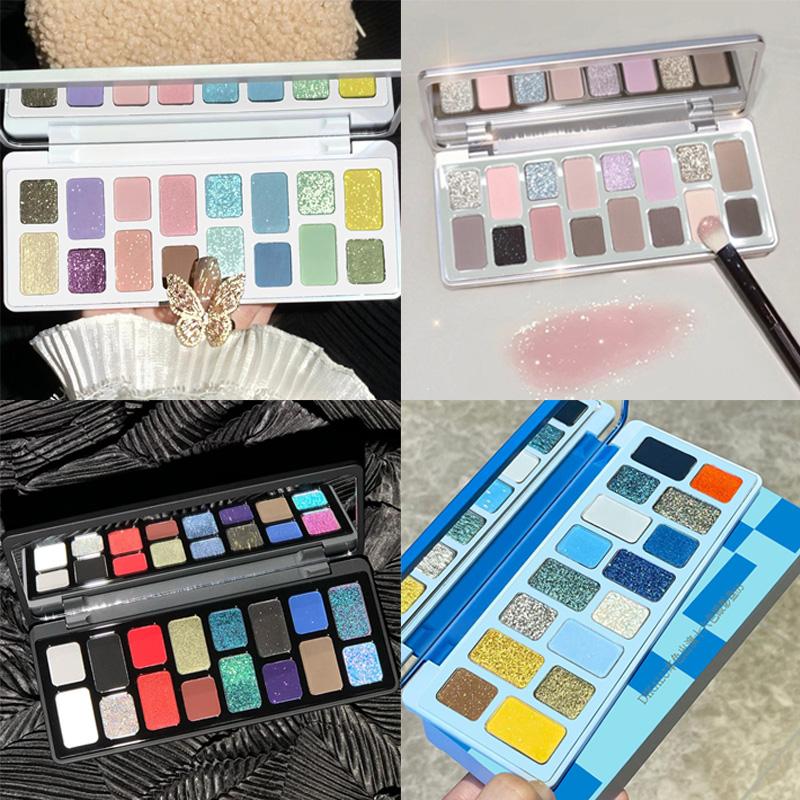 16 Color Eye Shadow Makeup Palette Black Pink Grey Blue Green Pearlescent Diamonds Glitter Eyeshadow Pro Eye Cosmetics Makeup