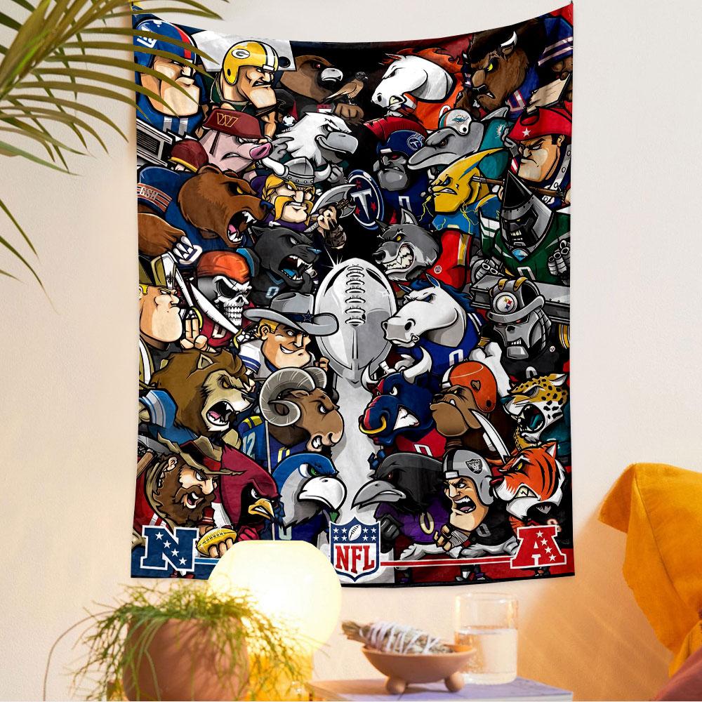 NFL Logo Tapestry Wall Hanging, American Football Emblem Poster, Sports Wall Decor for Bedroom Living Room Dorm