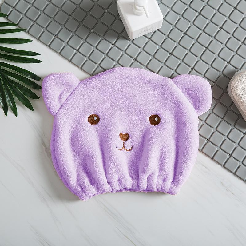 Quick-Drying Absorbent Hair Drying Cap for Women - Thick Microfiber,  Cute Bear Embroidery, Shower Head Towel