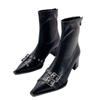 High Heels Ankle Boots Women Chunky Pointed Toe Leather Shoes Woman 2025 Trend Winter Pumps Goth Fashion Chelsea