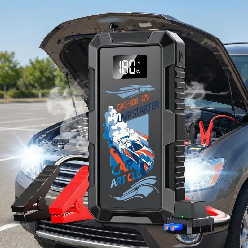 12В Автомобильный аварийный пусковой booster, Многофункциональный, Портативный Power Bank с диагностикой питания, Аварийный молоток и USB-зарядное устройство.