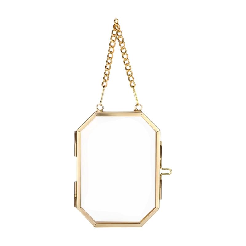 Glass Hanging Frame Gold Metal Picture Frame Clear Glass Floating Frame Hanging Work Display Frame for Pressed
