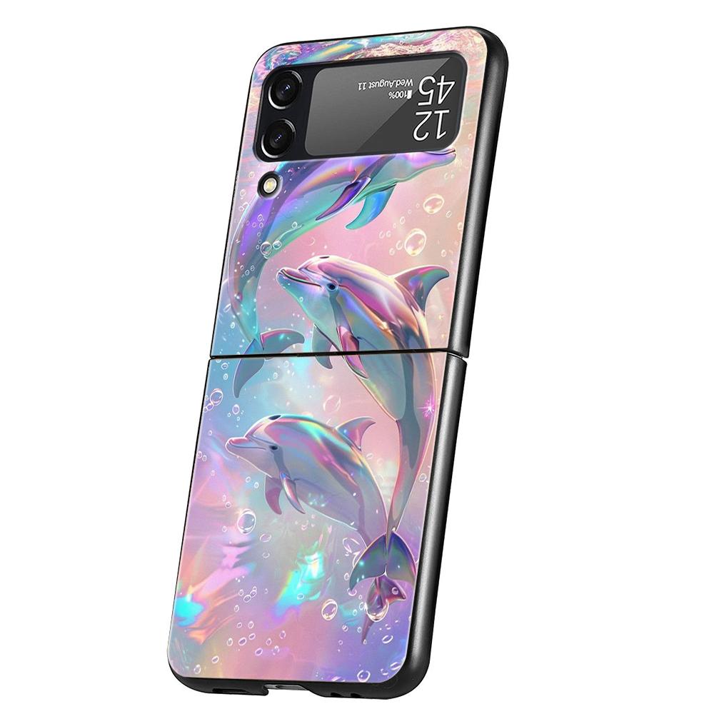 Ocean Animal Dolphin Hard PC Phone Case For Samsung Galaxy Z Flip 6 5 4 Black Cover For Galaxy Z Flip 3 Foldable Shockproof Capa