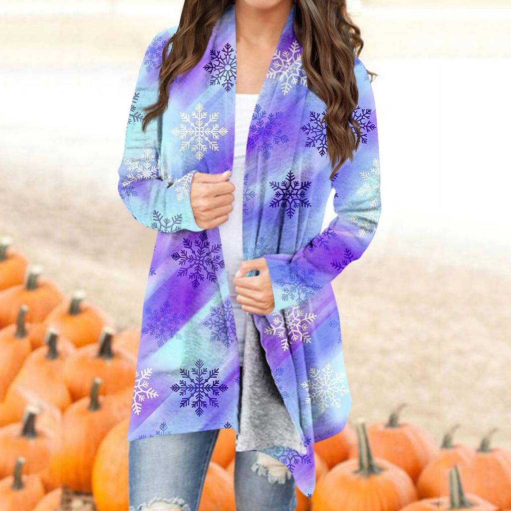 Женская модная рождественская куртка с принтом, повседневный кардиган с длинным рукавом, пальто