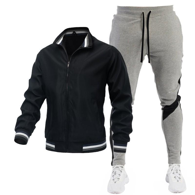 Mens Casual Tracksuit Set Slim Fit Fleece Lined Jacket Sweatpants Sports Gym