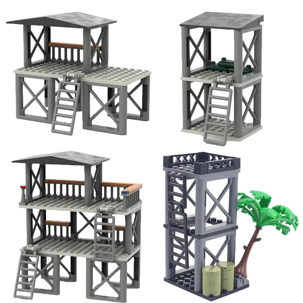 Военный MOC времен Второй мировой войны Пост часового Послевоенная сцена Песочный мешок Строительный блок Солдат Смотровая вышка Игрушка