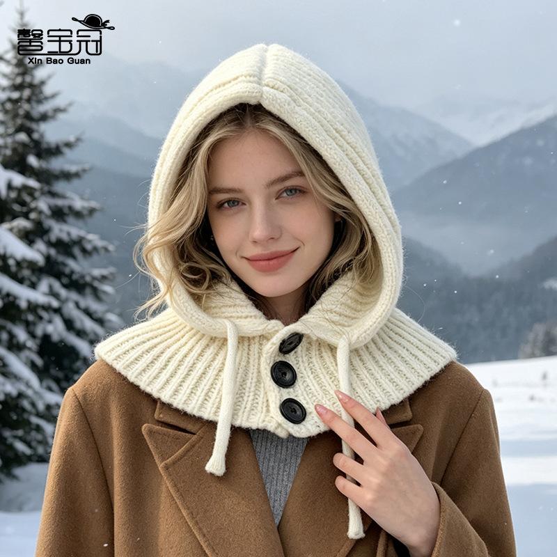 Европейская и американская балаклава зимняя теплая защита ушей вязаная шерстяная шапка шарф интегрированный пуловер дети