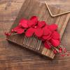 Romantic Wedding Hair Jewelry Bridesmaid Tiara Hair Combs Bridal Clips Red Flower Hair Pin