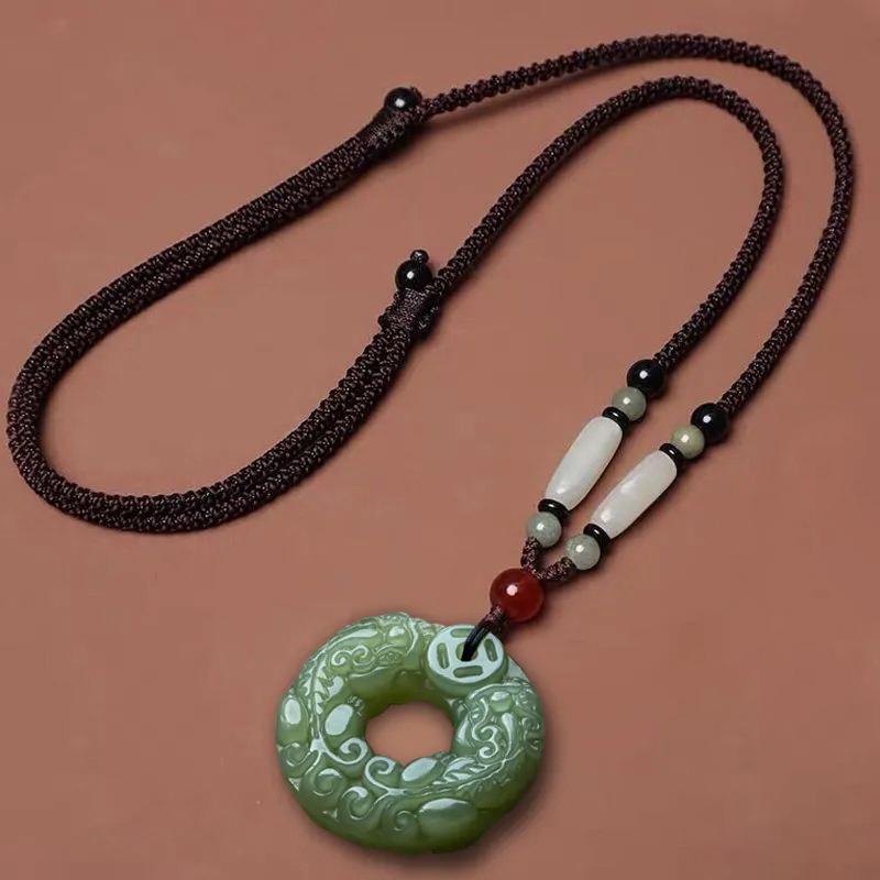 Изысканная двухсторонняя резная пряжка безопасности из нефрита Brave Troops, брелок для ключей, передача богатства, ожерелье с резным кулоном ручной работы в стиле ретро