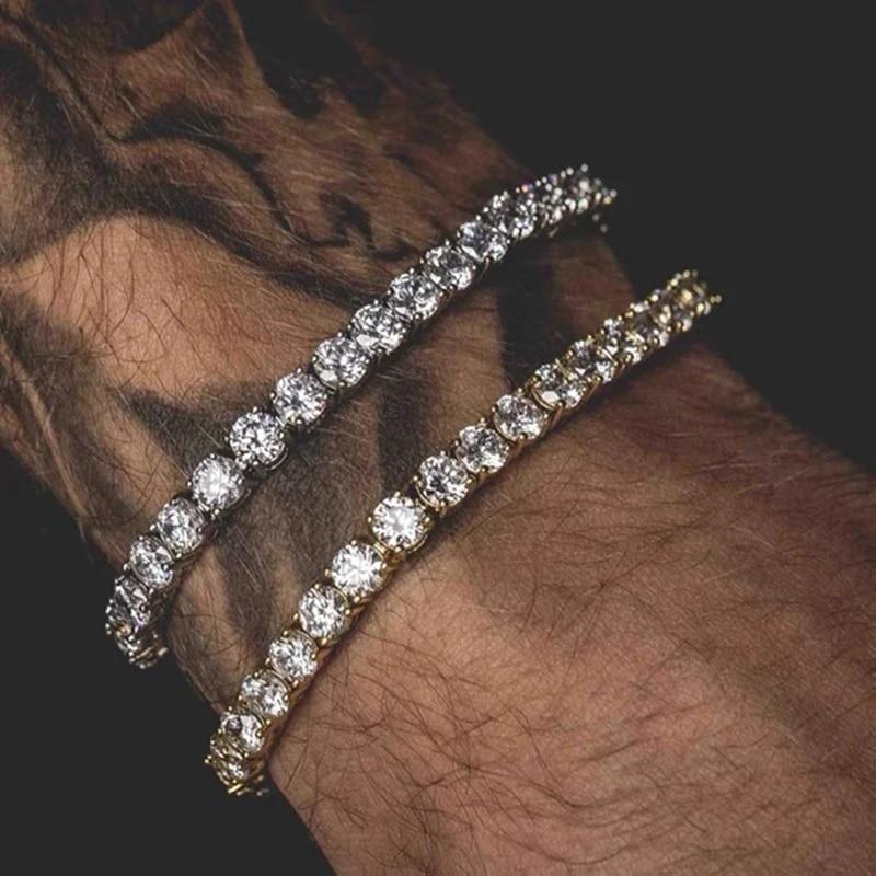 Теннисный браслет в стиле хип-хоп Homme Iced Out 3/4/5 мм с кубическим цирконием, мужская цепочка с кристаллами на руке, уличная одежда в стиле хип-хоп, ювелирные изделия, мужской H086