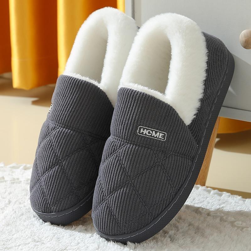 Corduroy Slippers New Winter Cotton Home Couple Antimoisture Slippery Thick Bottom Cotton Shoes
