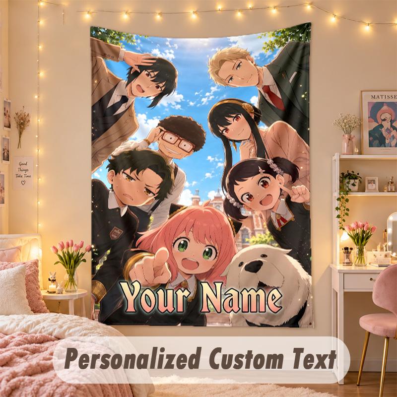 Custom Personalized Tapestry,Spy × Family Print Custom Name Text Wall Art Hanging for Bedroom