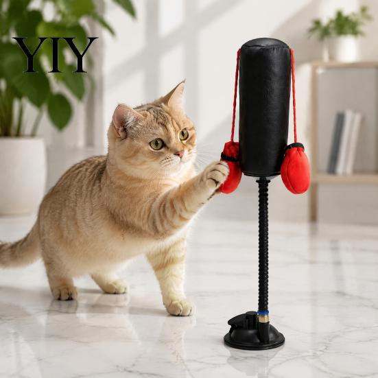 Fun Boxing Game Toys for Indoor Pets Cat Punching Bag Toy, Interactive Punch Toy with Dangling Gloves, Suction Stable Base Cats Cup Base, Exercise And