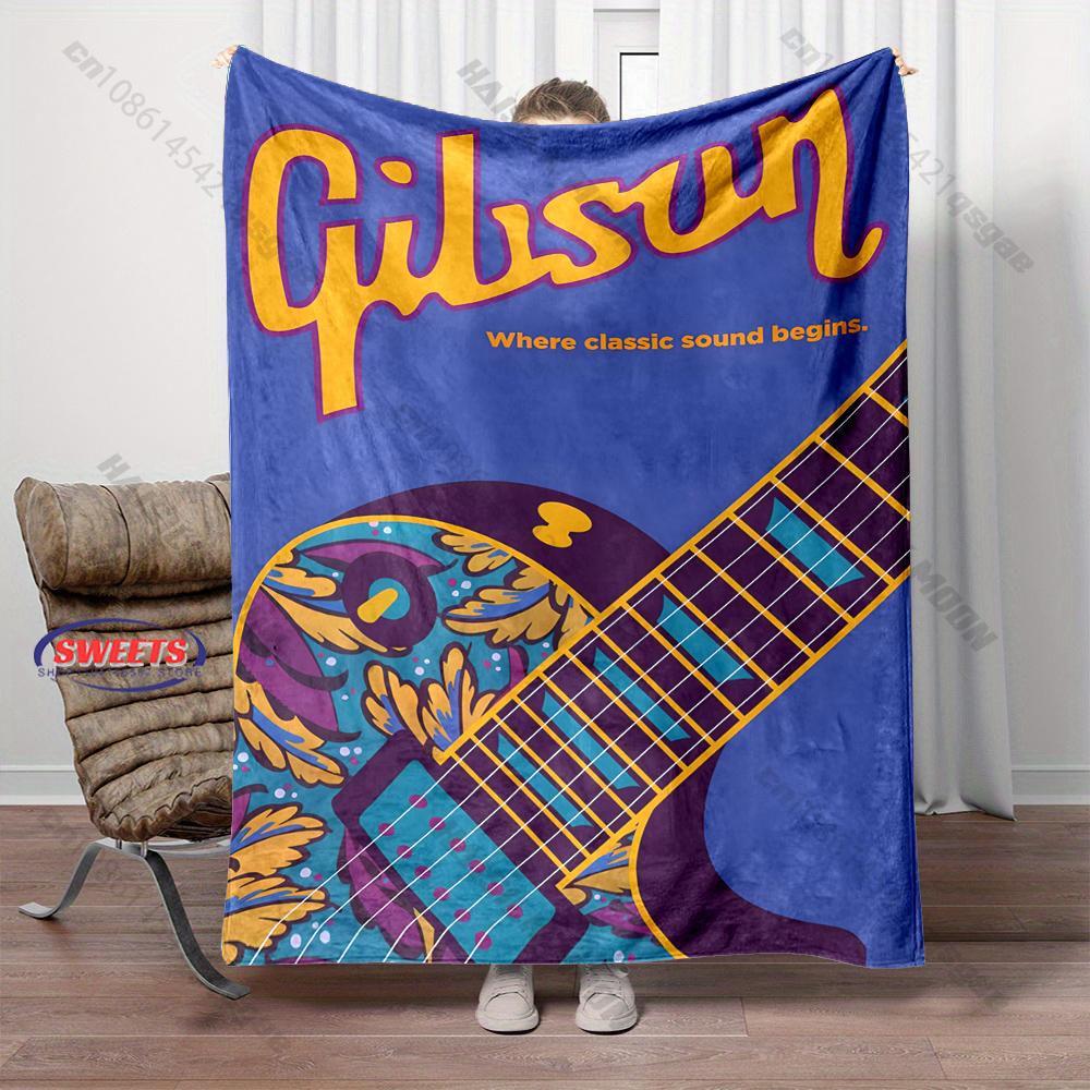 Classic G-Gibs0n Guitar Logo Print Blanket Warm Soft Comfortable Home Travel Blanket Sofa Bedding Cover Blanket Gift for Friends