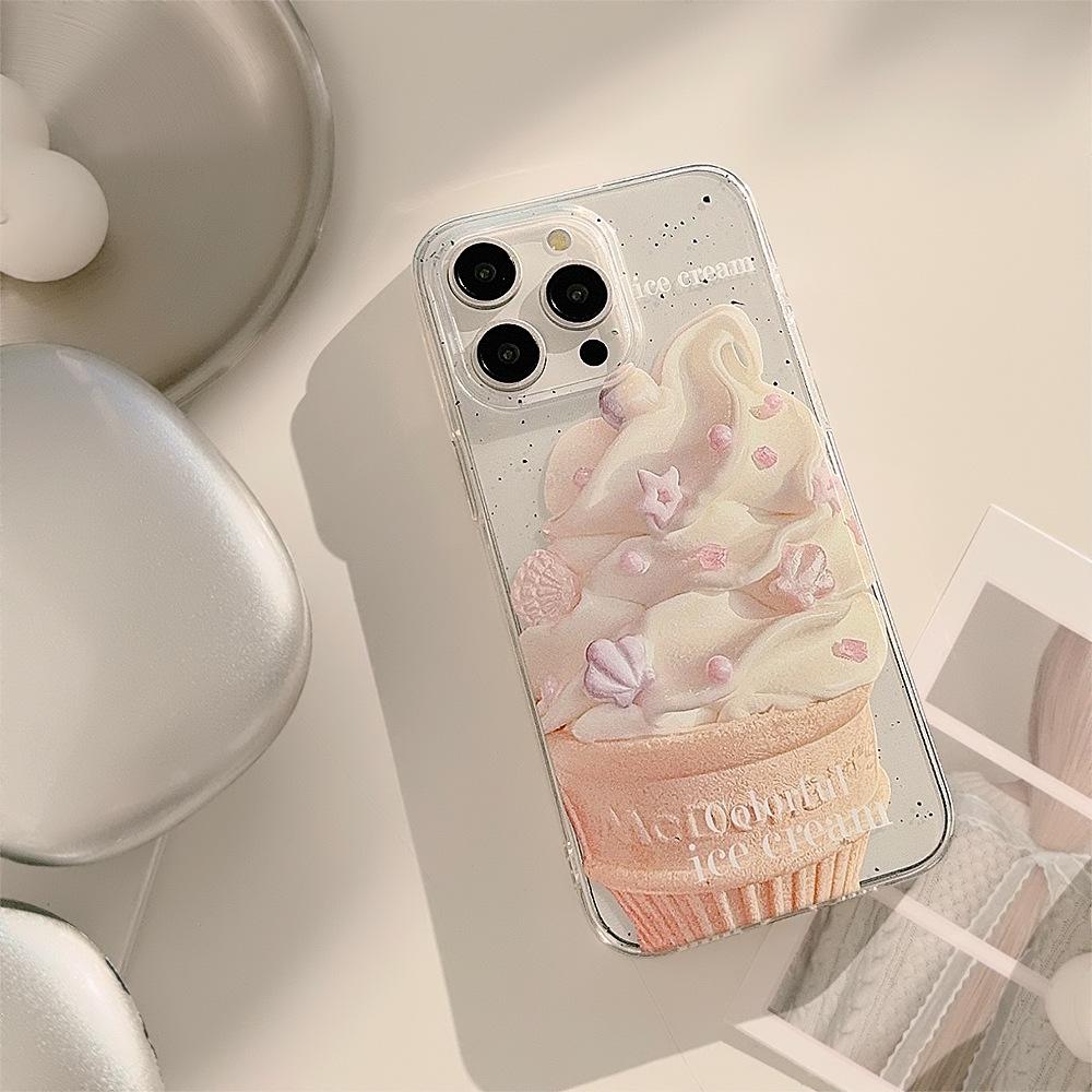 Подходит для чехла на телефон Apple 14 17 прозрачный с блестками iphone16promax летнее мороженое 11 маленький свежий и мягкий