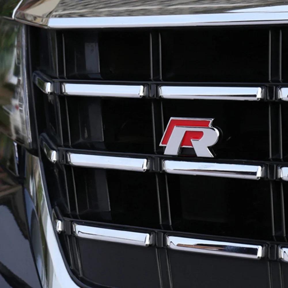 RUNTB1 1pc 3D Metal Car Front Grille Emblem Side Rear Trunk Badge Sticker for VW Rline R Logo Polo Passat B5 B7 Golf 8 7 Jetta Touareg