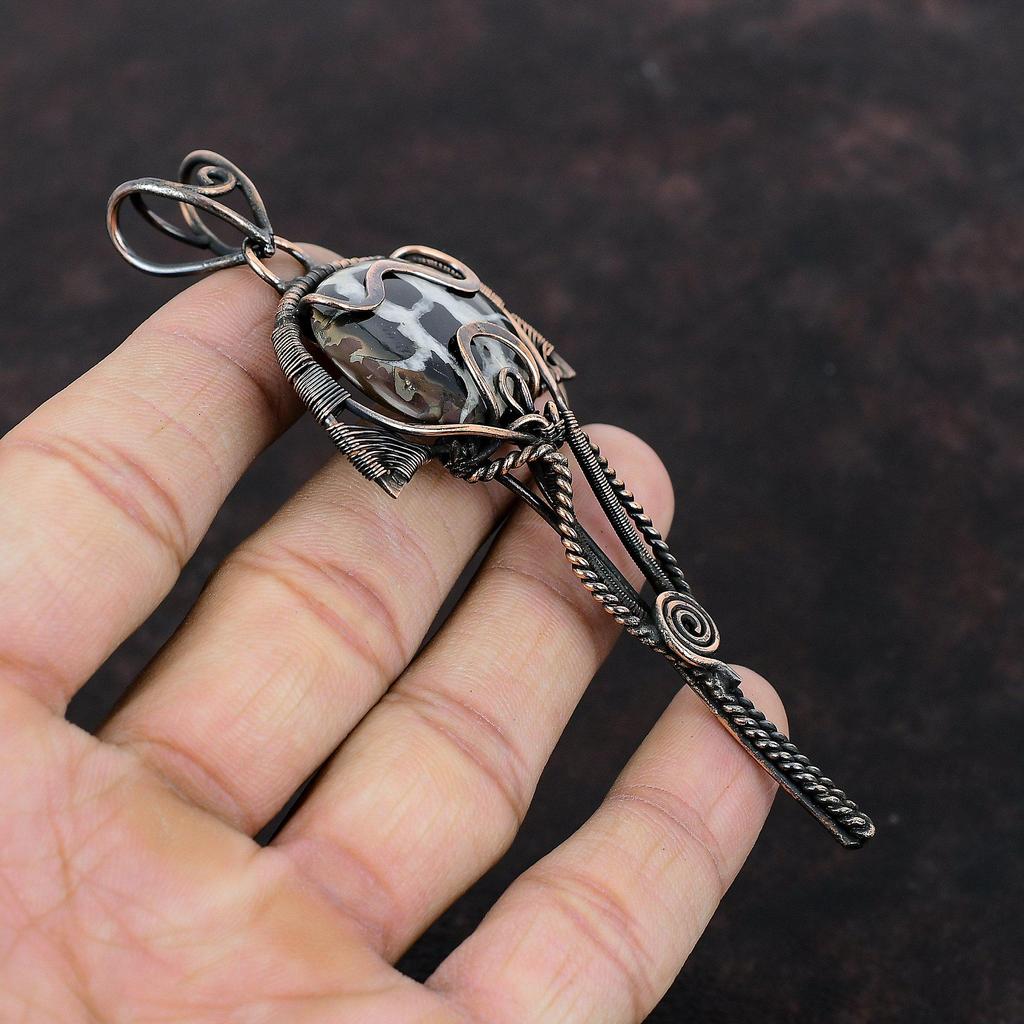 Подвеска из окаменелости в виде трещины в марокканской грязи, обернутая медной проволокой, ручная работа, медная бижутерия, подвеска для женщин, изящные драгоценные камни, свадебный подарок