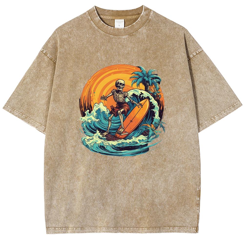 Nature Landscape Print Women's T-Shirt Oversized Stretch Wash Denim Fabric Short Sleeve Street Everyday Wear Men