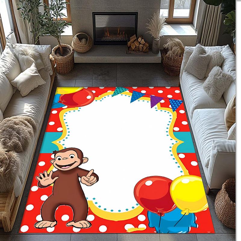 Curious George Printed Crystal Velvet Area Rug, Soft Anti-Slip Water Absorbent Floor Mat for Living Room Bedroom