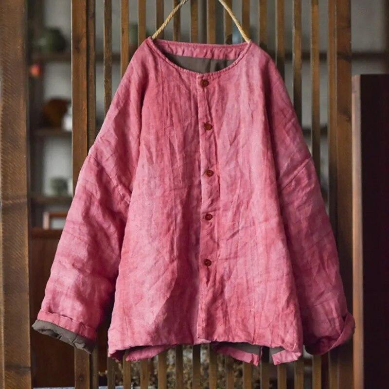 Johnature Женские винтажные парки с круглым вырезом и длинным рукавом, однотонные весенние пальто на пуговицах, хлопковые парки в китайском стиле