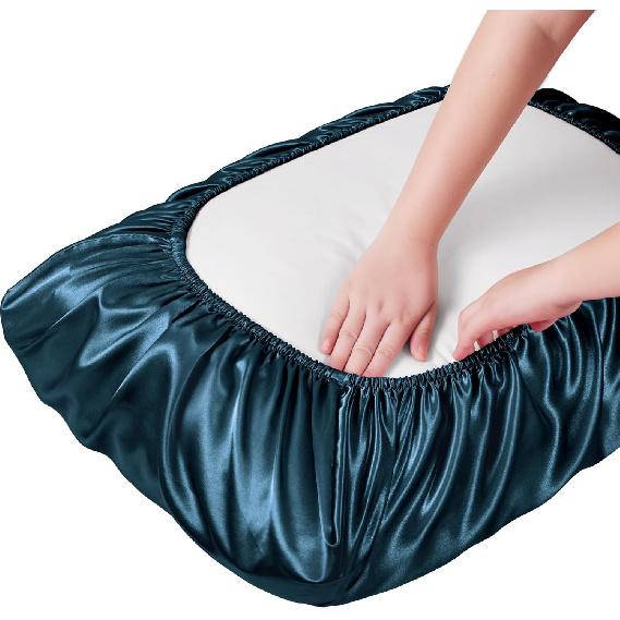 Manyshofu Атласные Наволочки для Защиты Волос - 1 шт. Темно-синие Наволочки, Эластичная Лента, Стандартный и Queen Размеры, Атласные Наволочки, Роскошные Шёлковые Наволочки