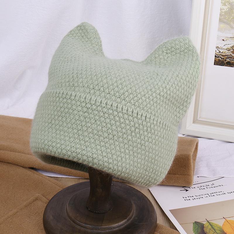 Autumn and winter new warm rabbit fur wool hat female sweet cat ear knitted hat casual versatile pullover cold hat