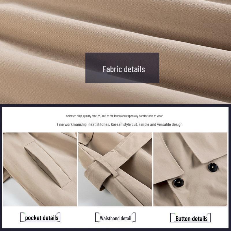 Мужской двубортный тренч средней длины в корейском стиле - Модный, свободный, ниже колена, универсальная повседневная куртка для весны и осени