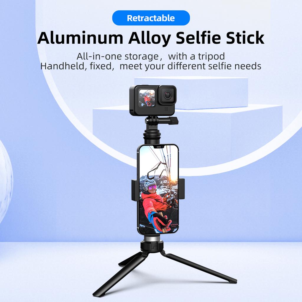 TELESIN For GoPro Selfie Stick 360° Rotation Foldable Tripod Phone Holder Aluminum Alloy Monopod for DJI Insta360 Smartphone 7