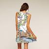 European Station European and American new retro digital printing round neck hot-selling off-the-shoulder medium and long vest dress