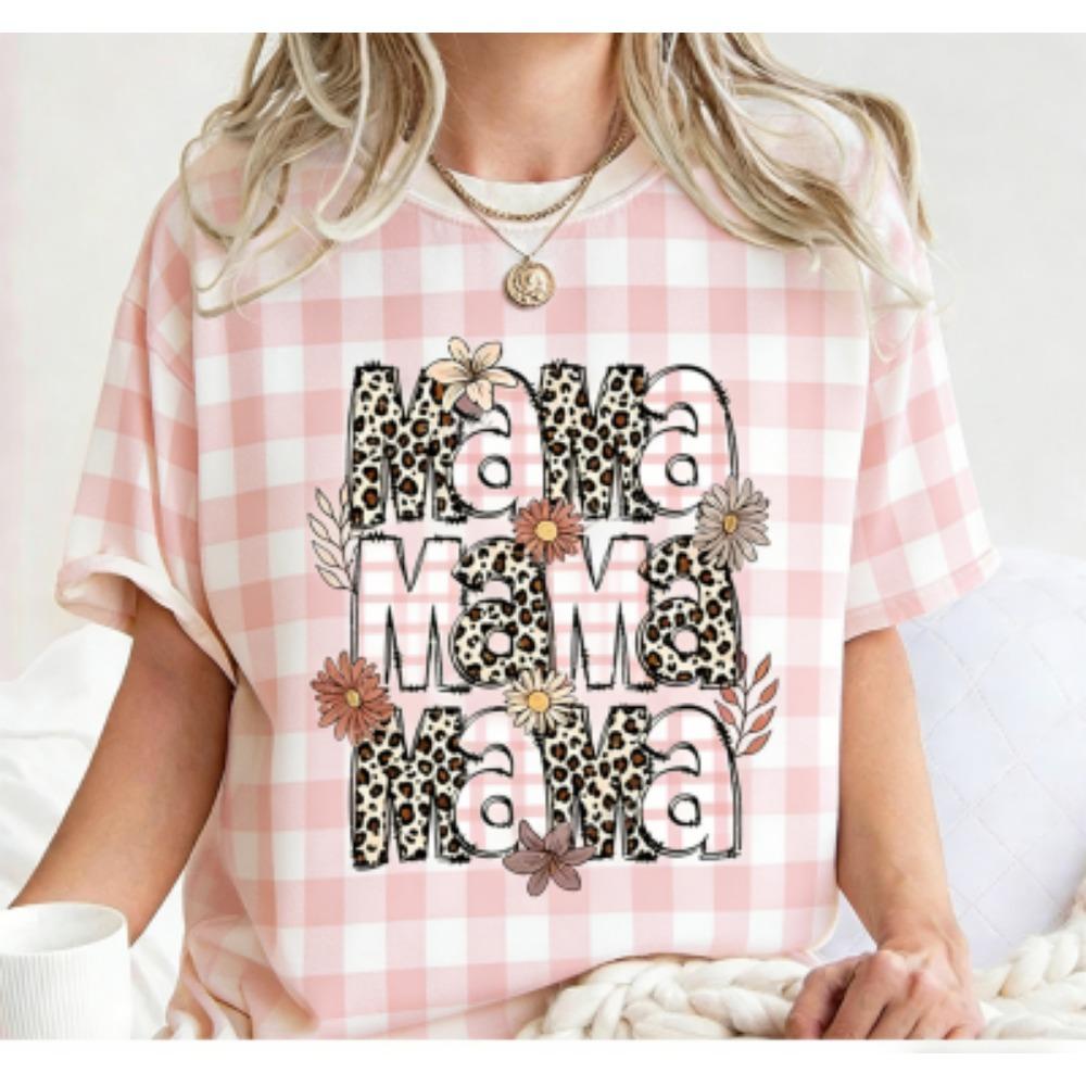 Fashion Funny Striped Flower Leopard Mama Letter Print Kids Short Sleeves T-Shirt Loose Casual Summer Outdoor Street Boy and Girl Tees Tops