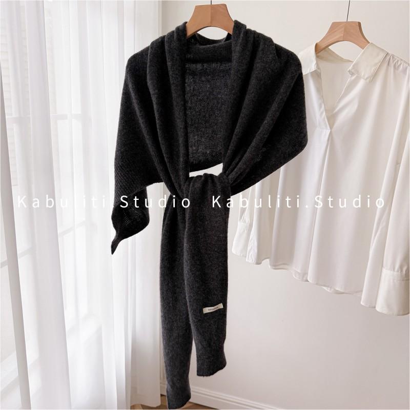 100% Wool Knit Shawl Wrap Women Warm Neck Scarf Lightweight Office Wear All Season Elegant Poncho